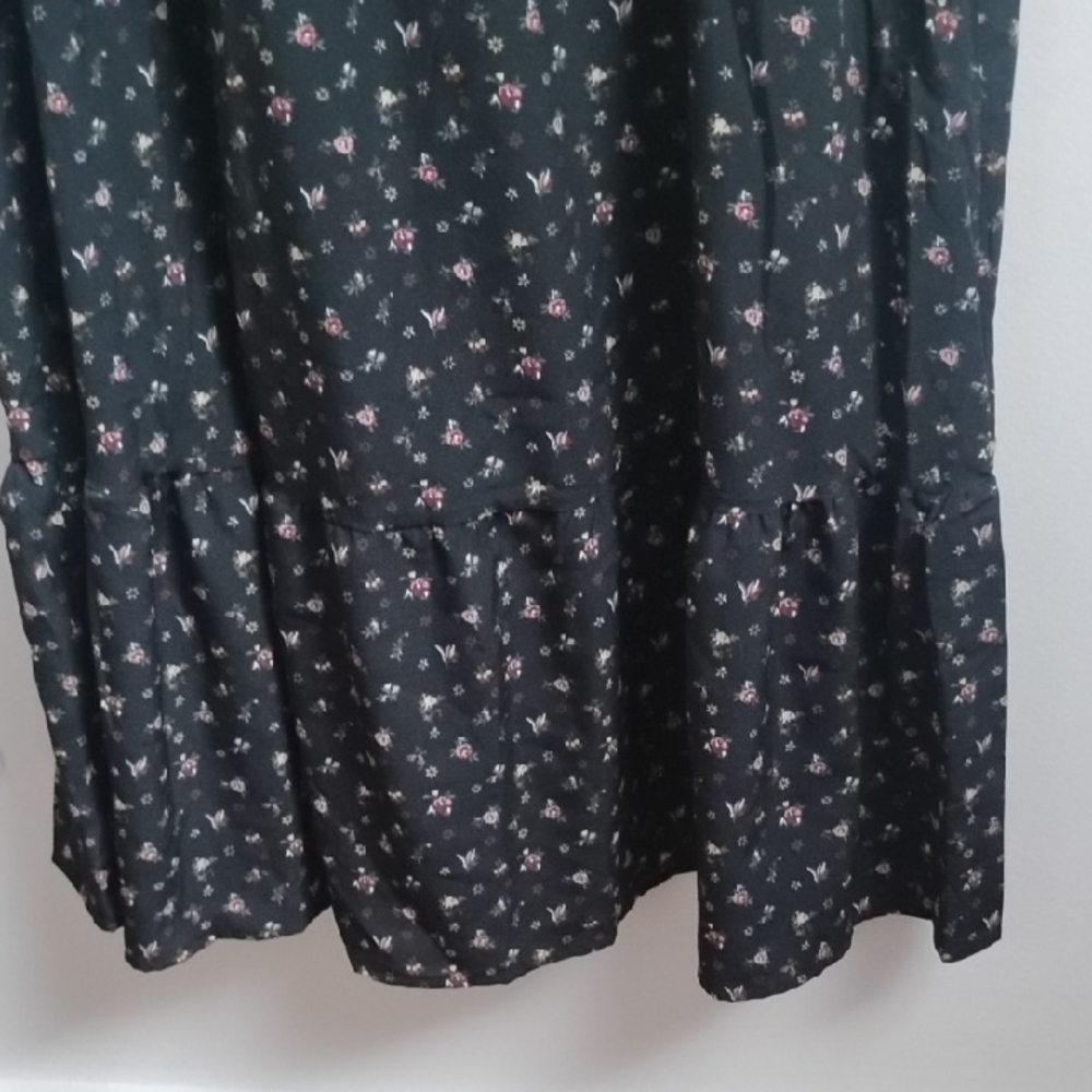 Black Ditsy Floral Feminine Girly Boho Cottagecore Long Sleeve Maxi Dress - Picture 3 of 11